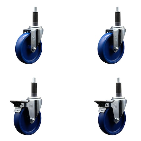 Service Caster 5'' Solid Poly Wheel Swivel 1'' Expanding Stem Caster Set 2 Brakes, 4PK SCC-EX20S514-SPUS-2-PLB-2-1